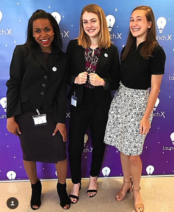From left to right: Elle Harris 19, Cary Smith 19, and Sophia Di Lodovico 19 at MIT to pitch Swap Shop